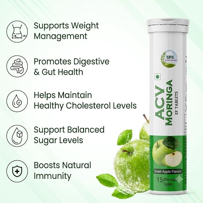 SPS Natural Wellness ACV Moringa Effervescent Tablets, Pack of 15 | Zero Calories, No Added Sugar | Supports Metabolism, Appetite Control, Gut Health & Weight Management Formula view 2